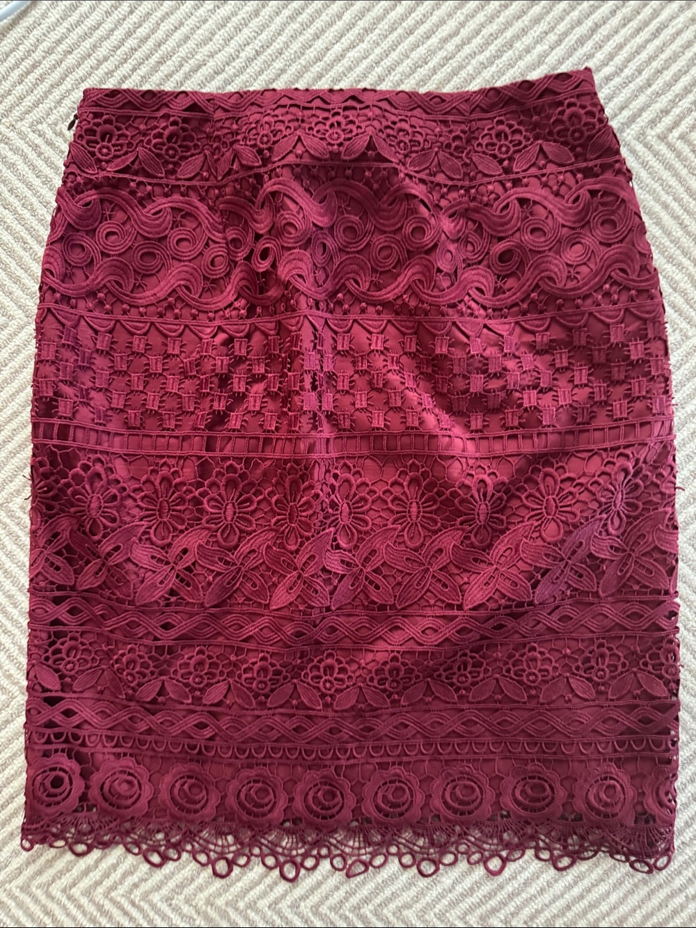 LOFT Burgundy Lace Pencil Skirt